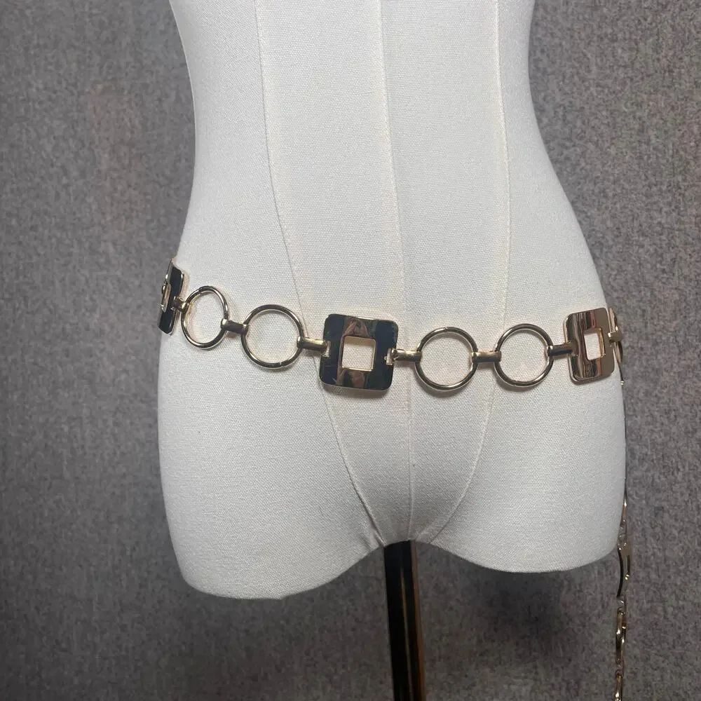 Vintage 90s Y2K Gold Metal Hoop Belt Waist Chain Retro Adjustable Fairycore